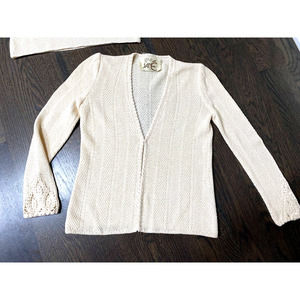 •Rare• VTG• Lianne‎ von Fricht Crochet Ivory Knit Sweater Cardigan~XS/S